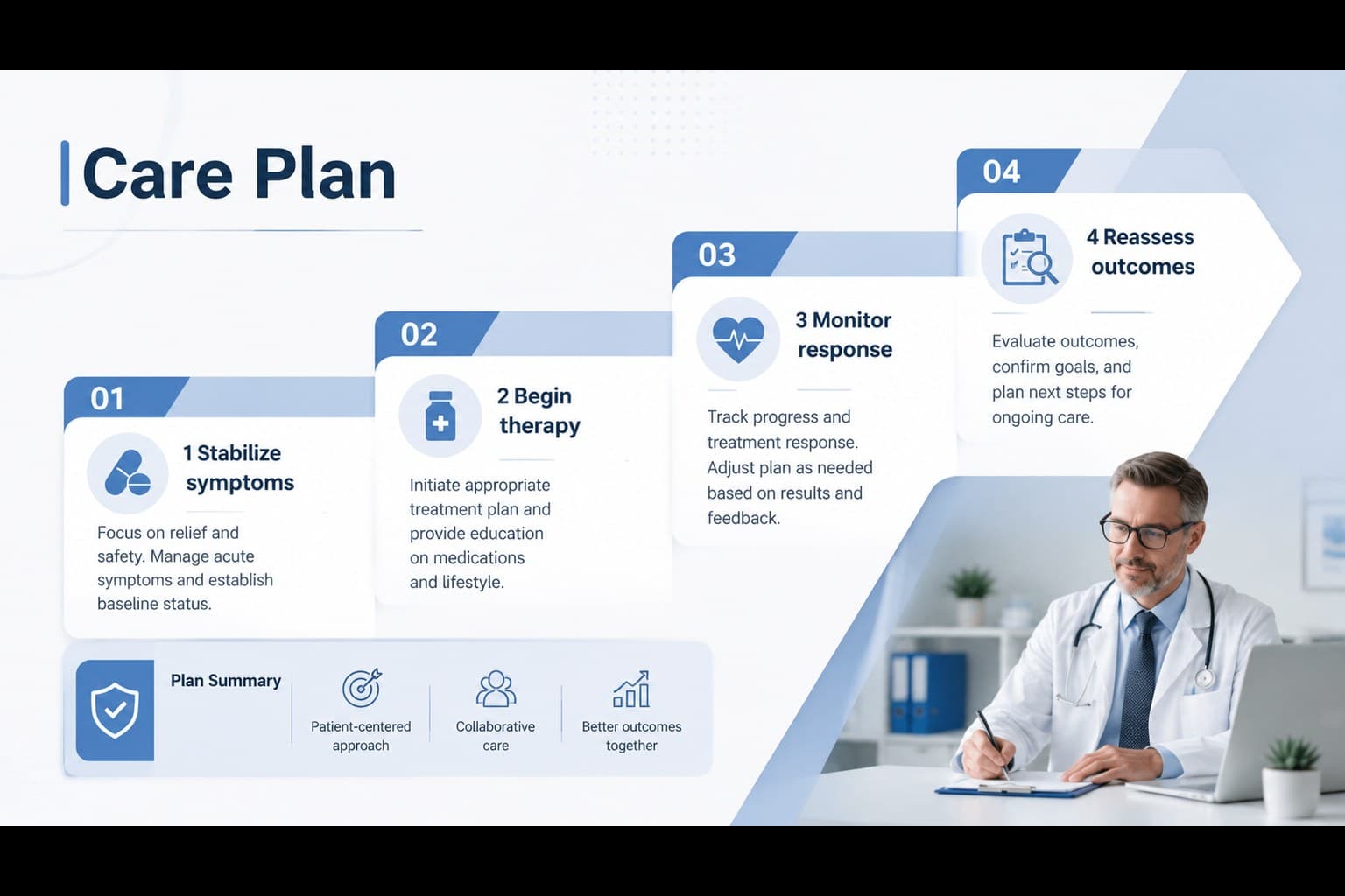 Treatment plan roadmap shown in a professional blue medical conference presentation design.