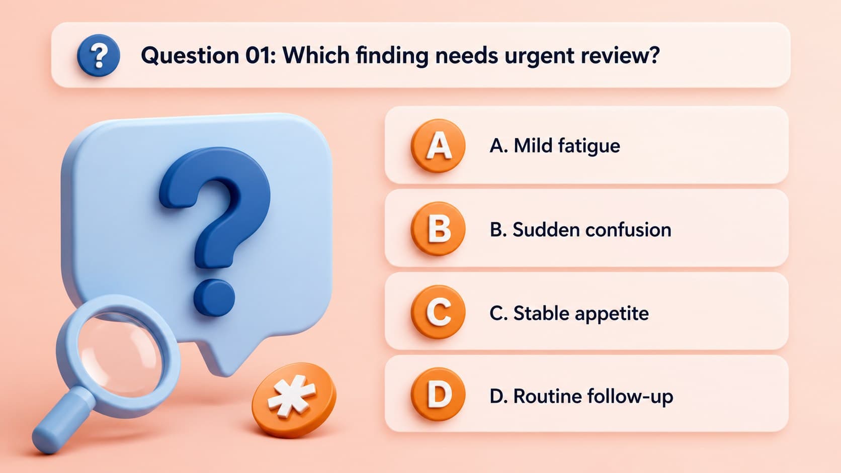 Interactive clinical review deck slide presenting a multiple-choice medical question.