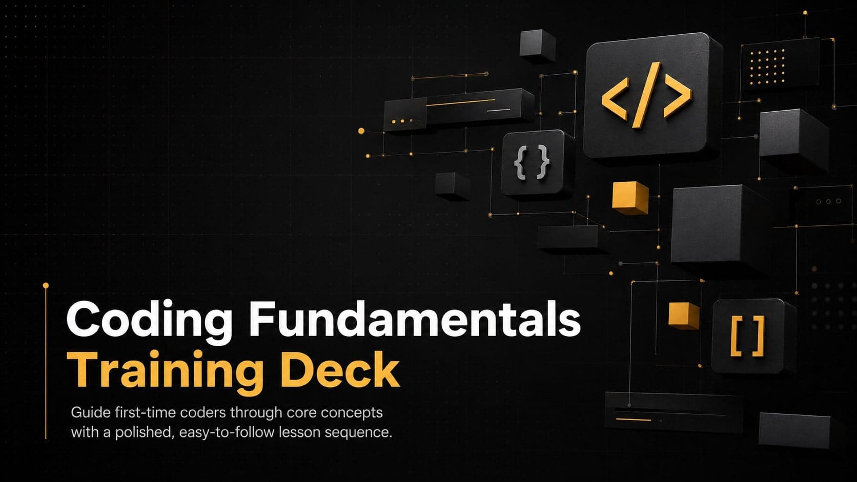 Cover of the Coding Fundamentals Training Deck with black 3D technology graphics and bold technical typography.