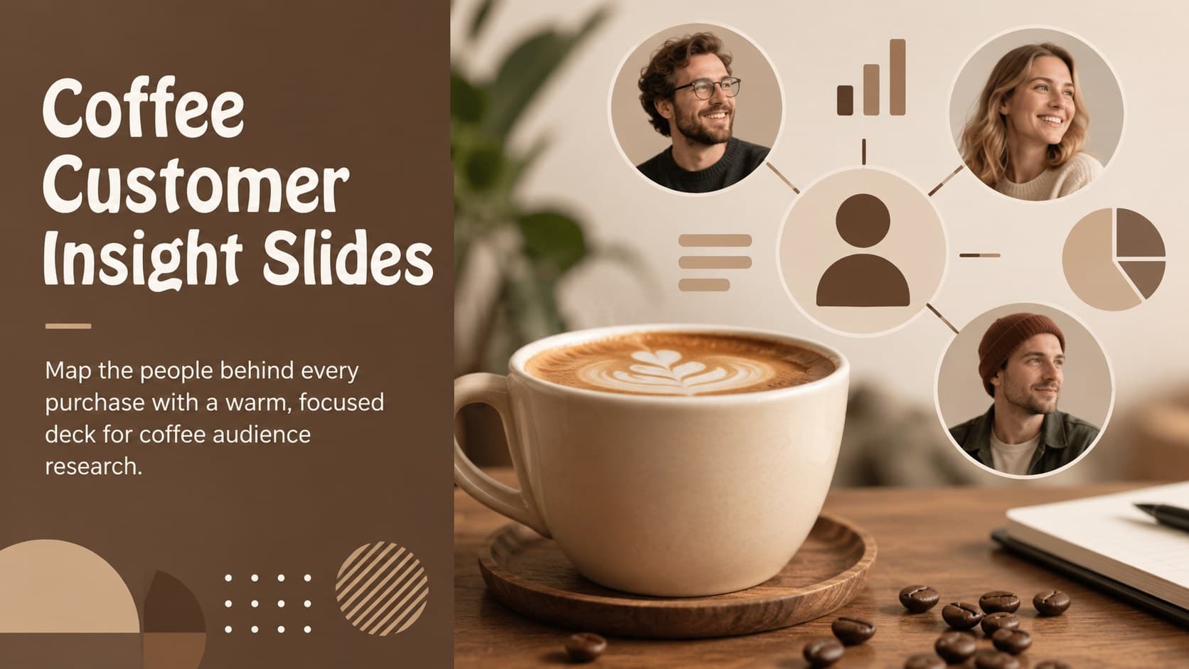 Cover slide for coffee customer insight slides with a warm brown and beige cafe-inspired layout.