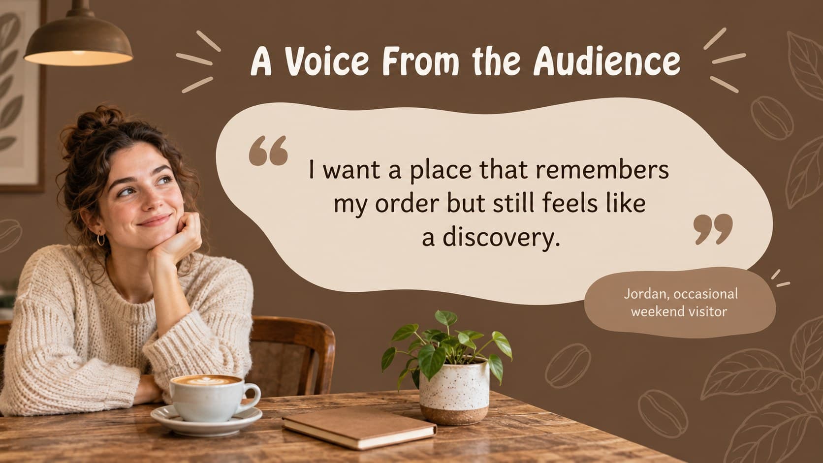 Customer quote slide featuring an original coffee drinker perspective.