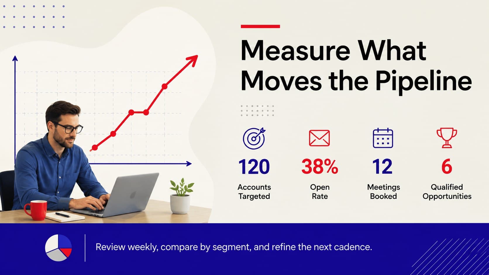 Prospecting KPI tracking deck slide with outreach and conversion metrics.