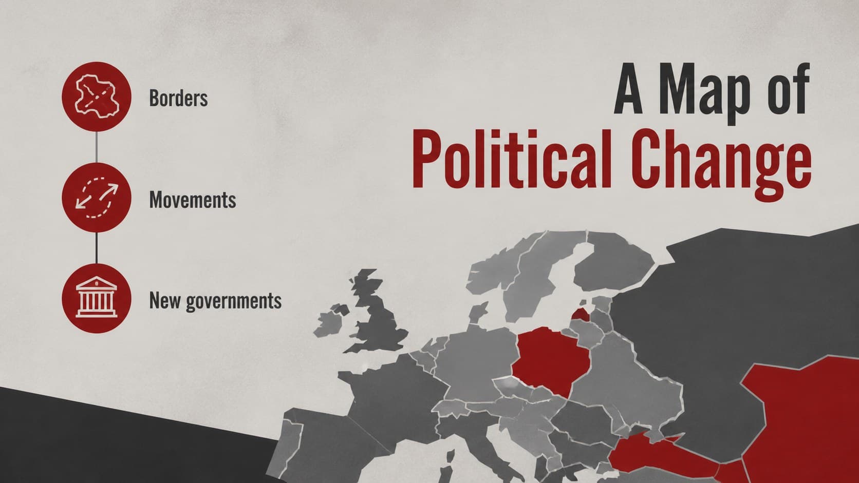Map-focused slide tracing political change across divided Europe.