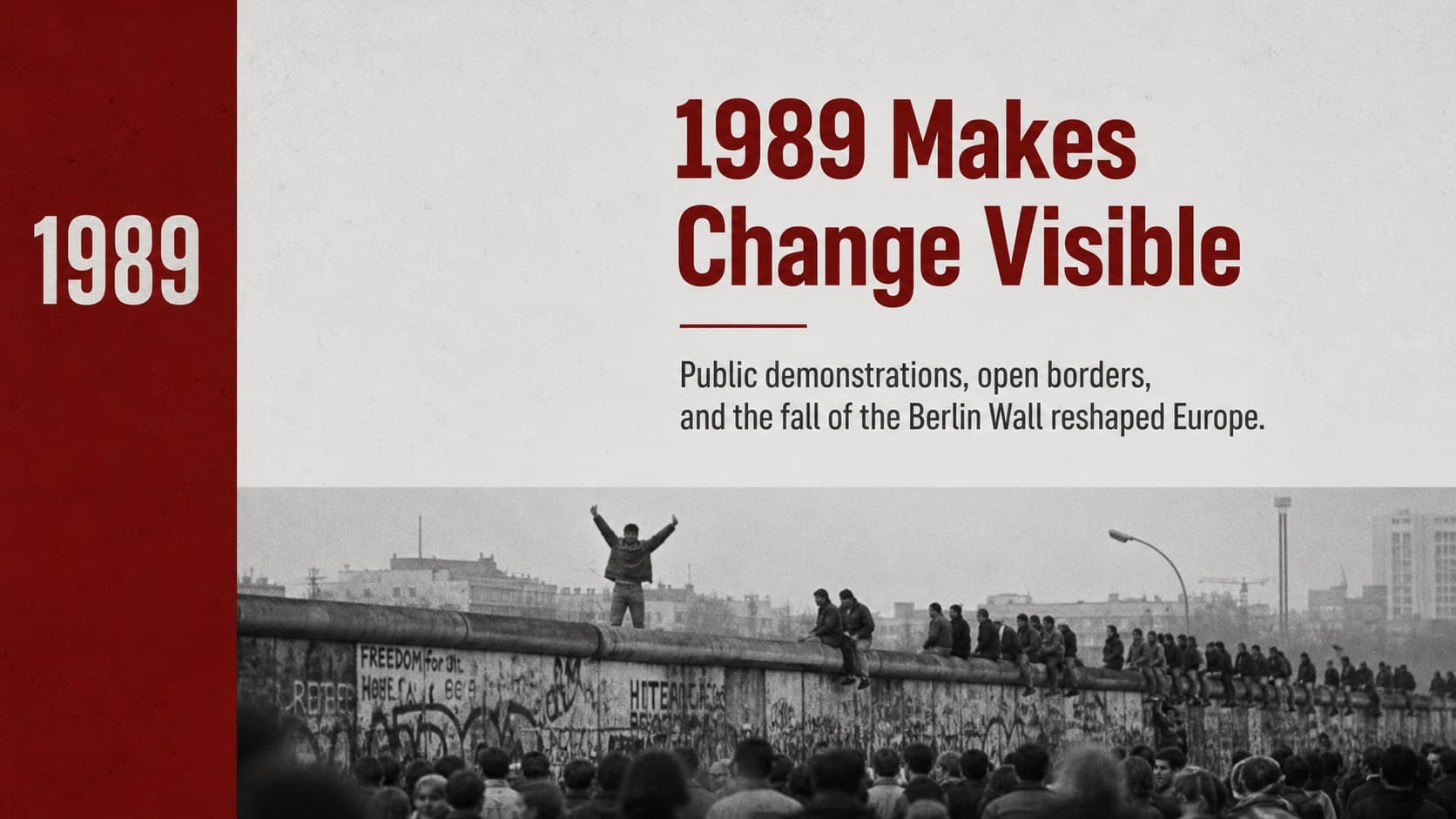 1989 history slide presenting public movements and the opening of borders.