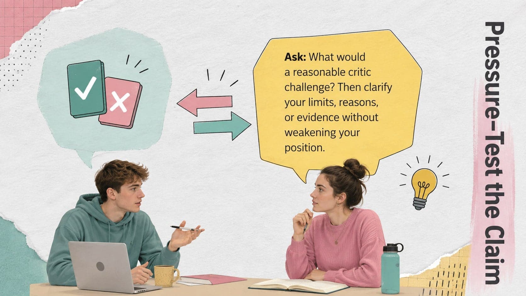 Academic writing workshop slide using a counterargument to test a college essay thesis.
