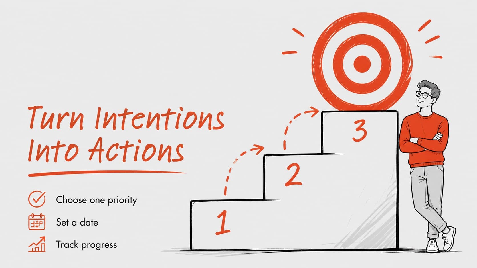 Goal-setting slide for college success with a red milestone path and grey handwritten-style accents.