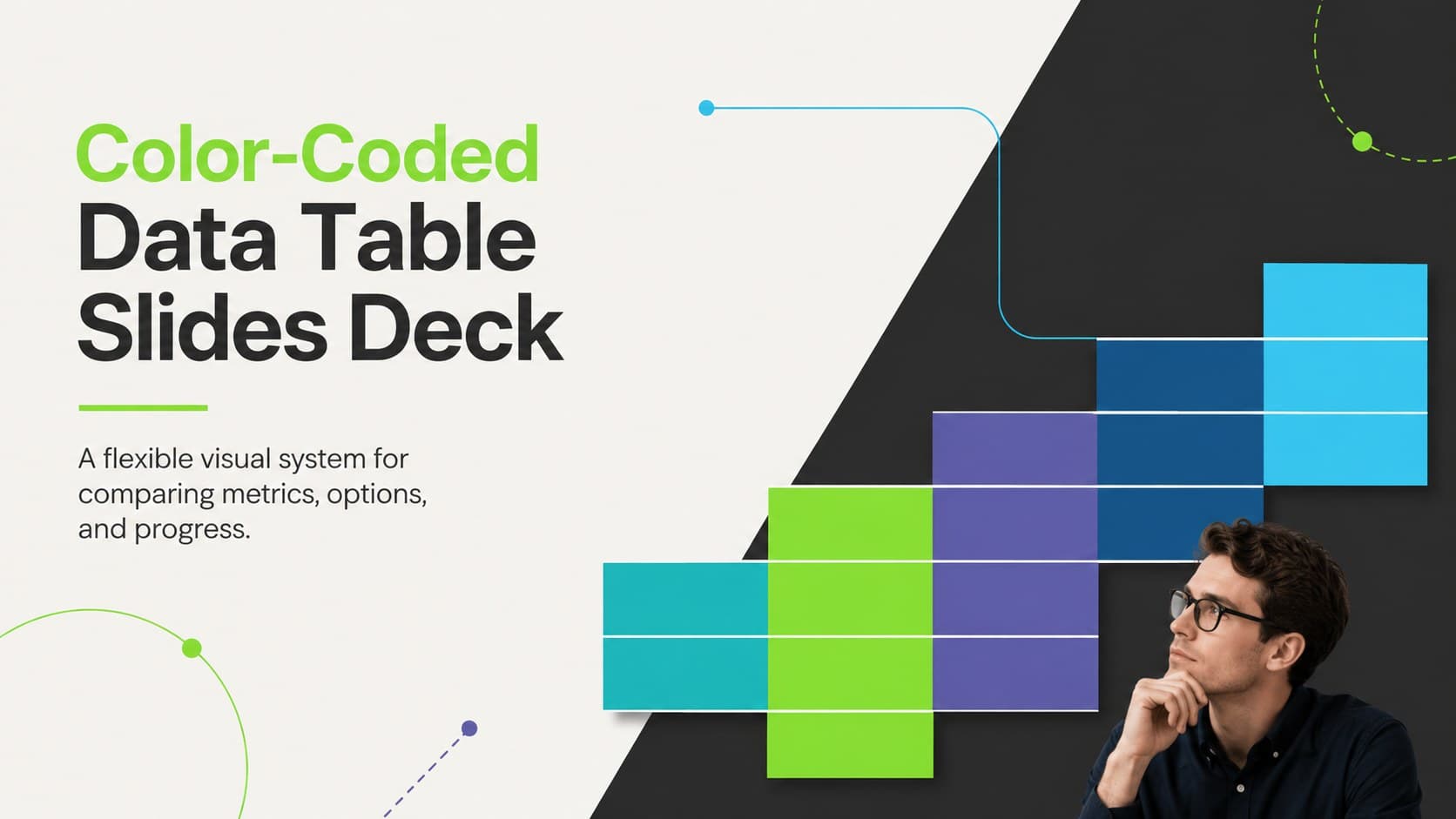 Cover for the Color-Coded Data Table Slides Deck with a clean multicolor grid and minimal presentation styling.