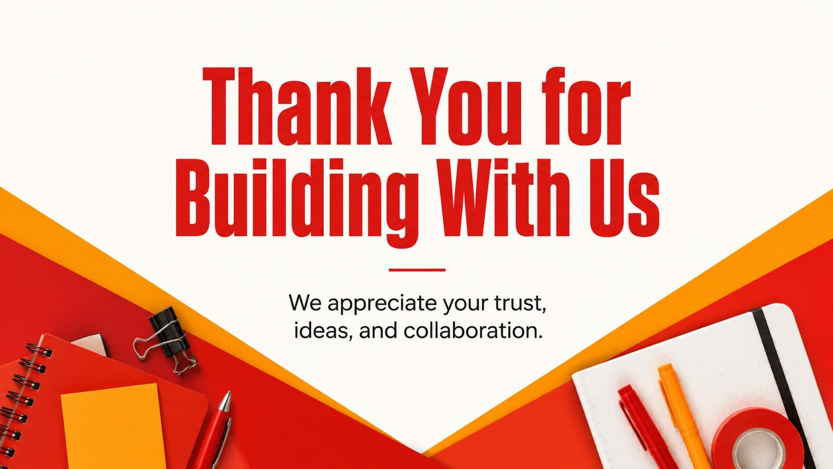 Illustrated closing slide for PowerPoint with a concise gratitude message for clients and collaborators.