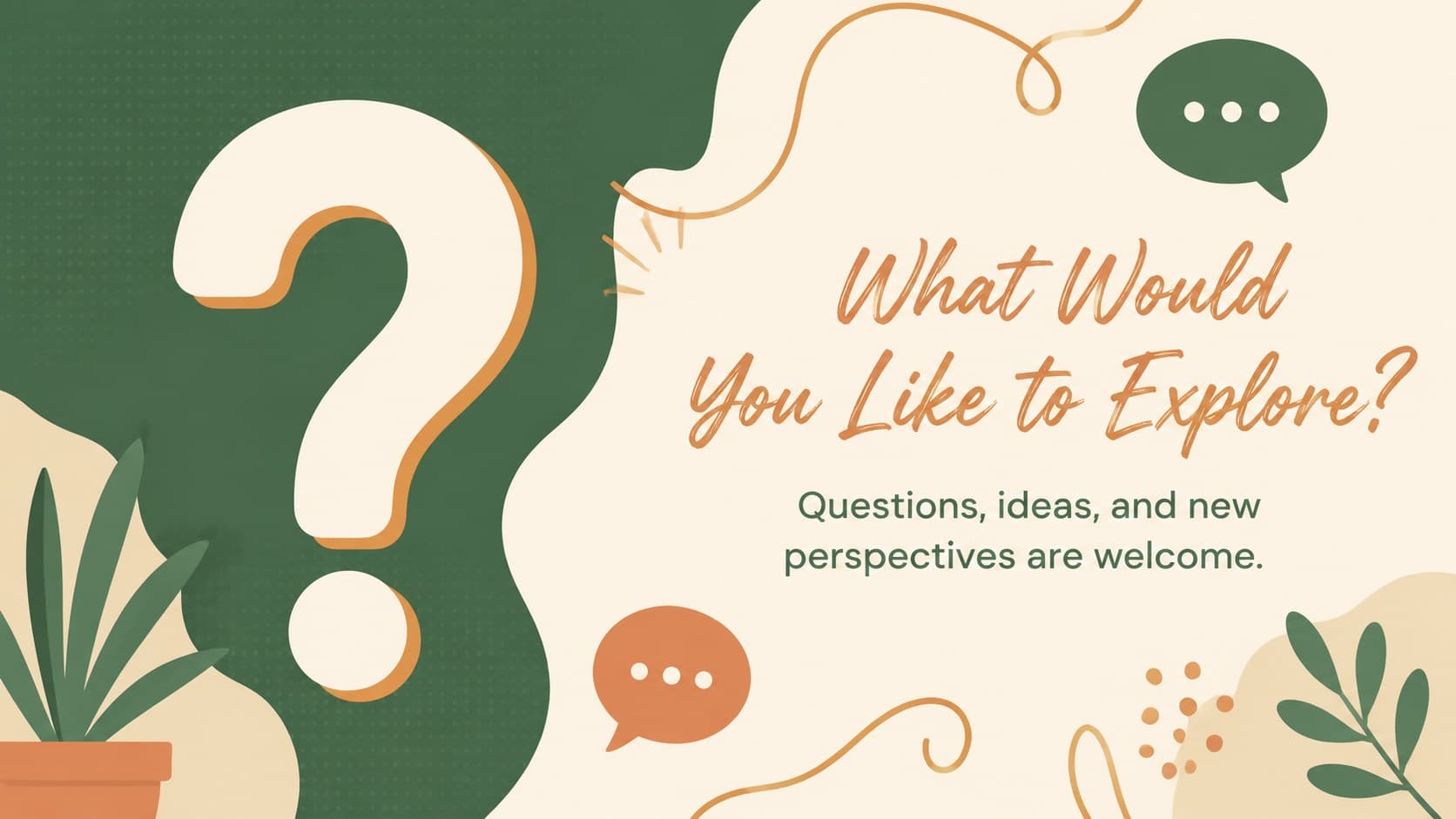 Creative gratitude presentation ending with a prominent invitation for audience questions.