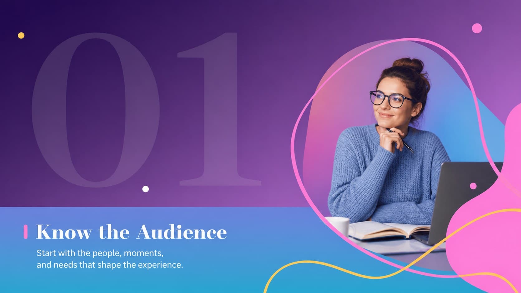 Section divider introducing the audience and purpose of a colorful festival pitch deck.