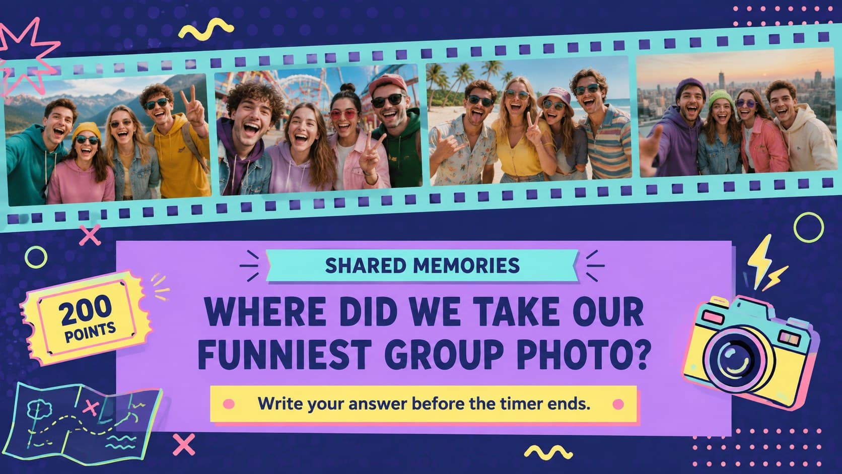 Shared memories question layout for a personal trivia game presentation.