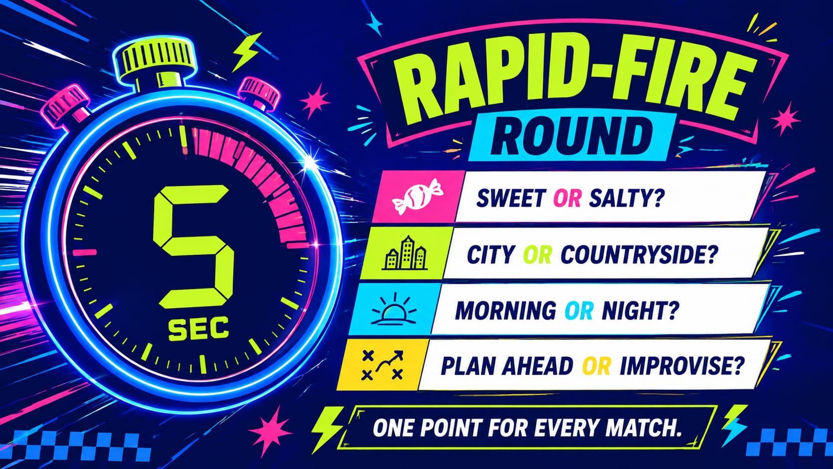 Rapid-fire round slide for a lively friendship quiz game for parties.