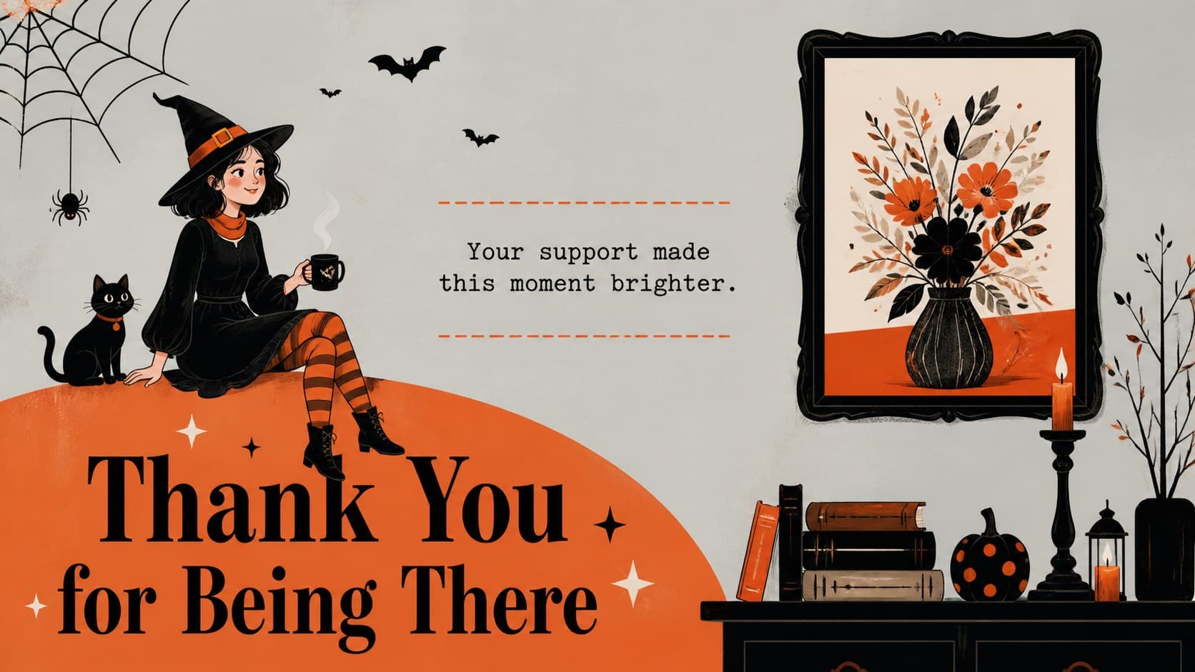 Thank-you card presentation layout with a large editable appreciation message and colorful lettering.