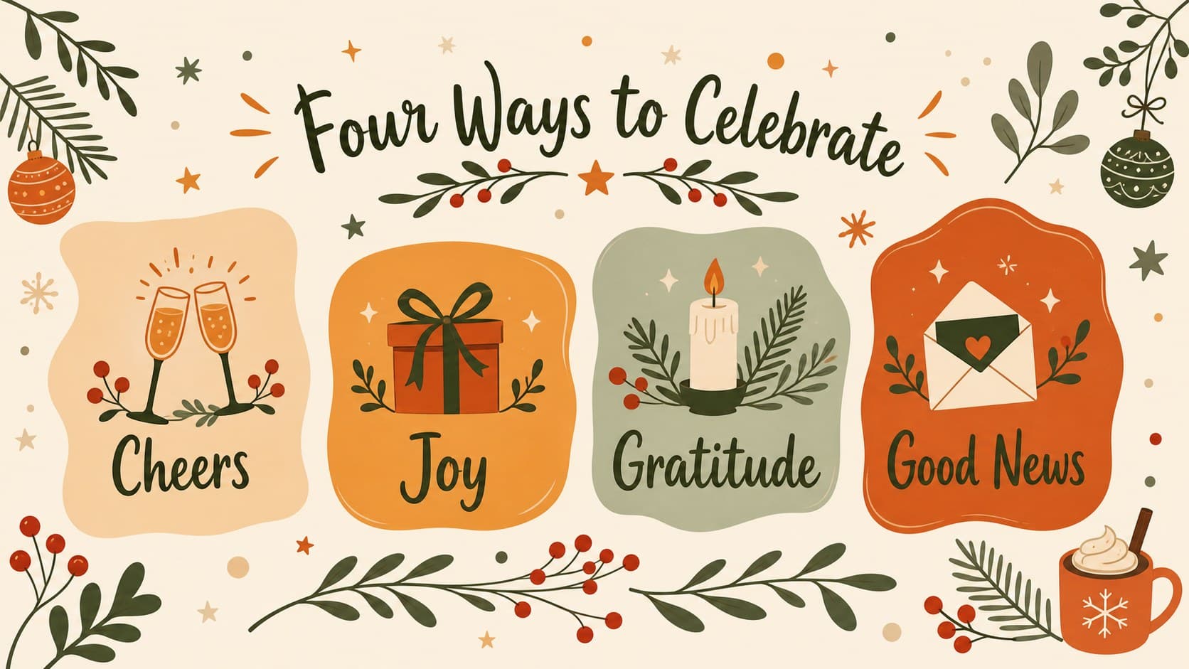 Celebration card collection slide displaying several editable colorful greeting messages in a playful grid.