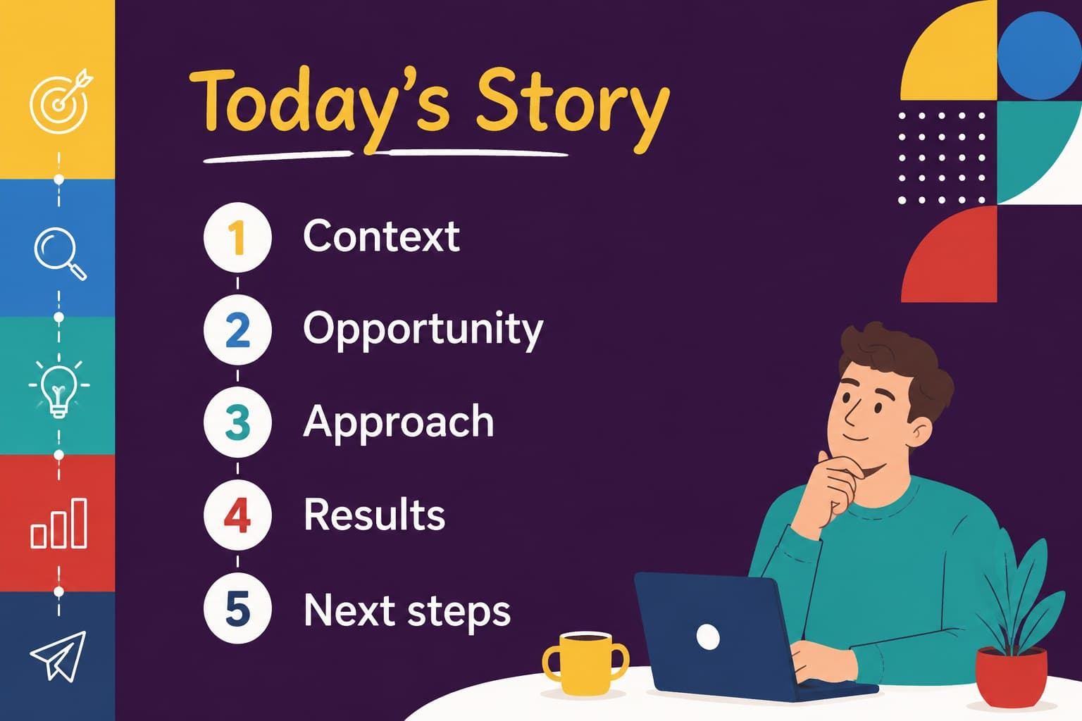 Agenda slide outlining the sections of a bright geometric business presentation.