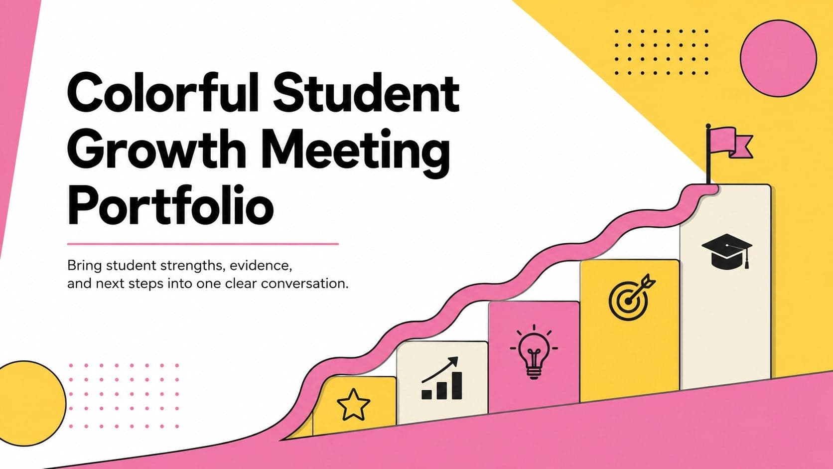Colorful Student Growth Meeting Portfolio cover with bright educational accents and a clean modern title layout.