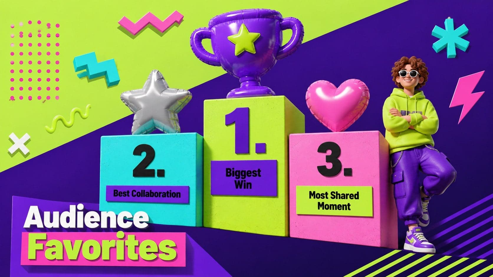 Bold audience favorites page ranking three highlights in a colorful year in review presentation.