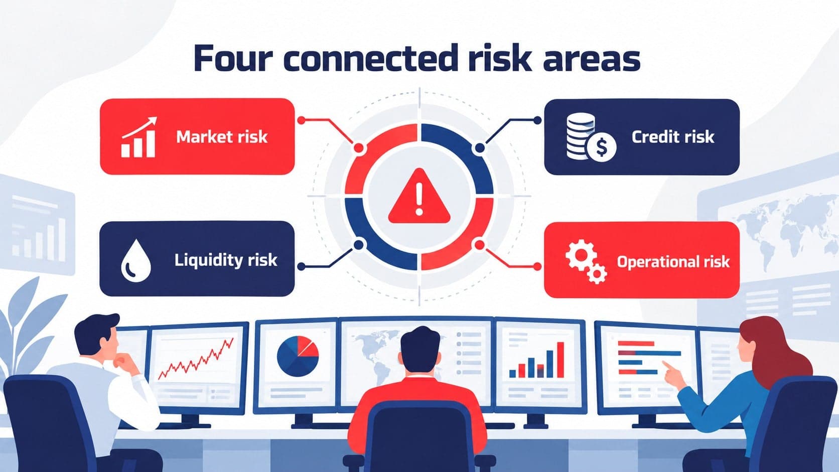 Trading risk categories slide presenting market, credit, liquidity, and operational risks.