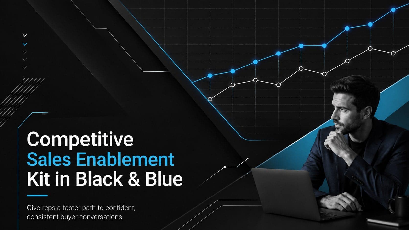 Cover of a competitive sales enablement kit with bold black, white, and blue corporate typography.