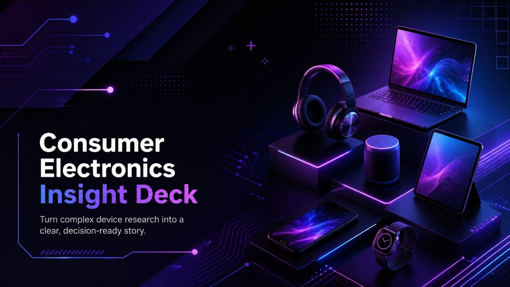 Consumer Electronics Insight Deck cover with futuristic purple, blue, and black technology graphics.