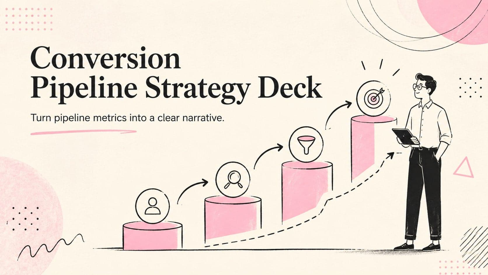 Cover of the Conversion Pipeline Strategy Deck with beige and pink illustrations representing lead progression.