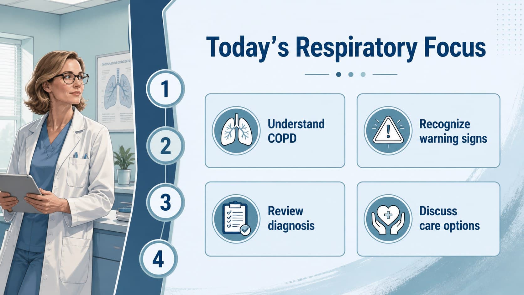 Agenda slide outlining the sections of a respiratory disease teaching presentation.