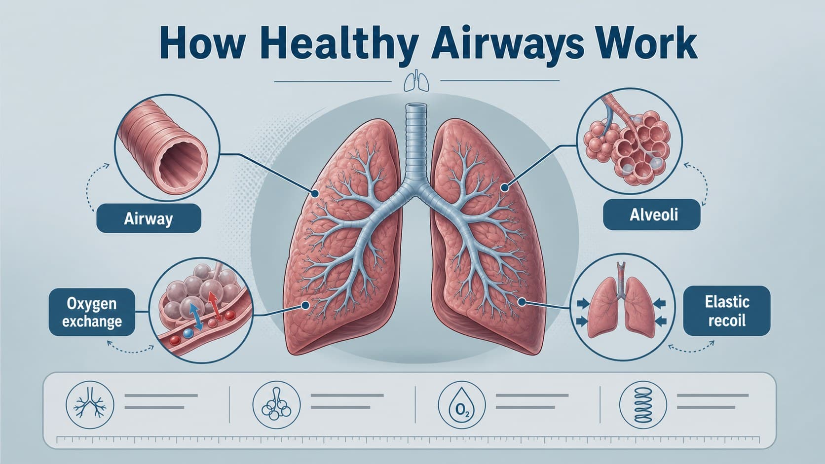 Illustrated lung anatomy slide for a COPD medical education deck.