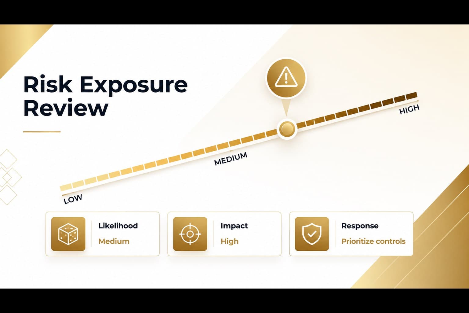 Legal risk assessment presentation slide comparing exposure areas in a corporate compliance review.