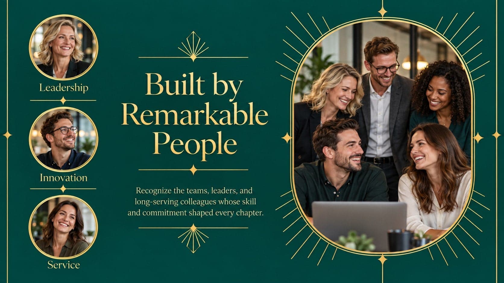 Employee recognition anniversary slide celebrating the teams and individuals behind a corporate milestone.