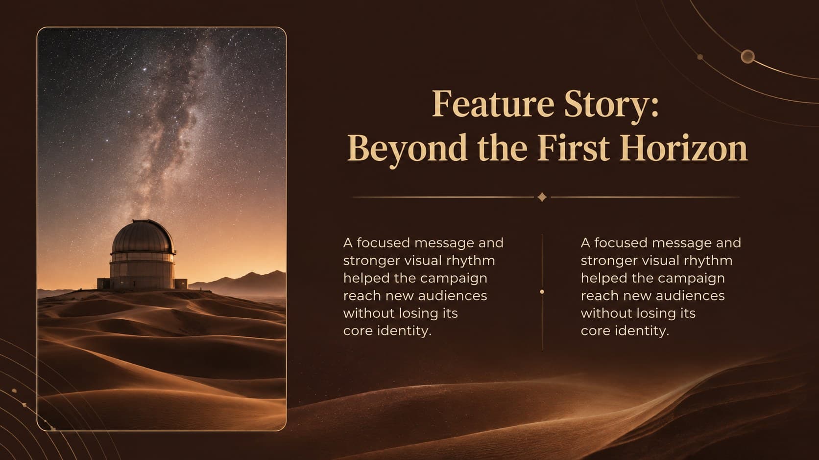 Feature story layout for a space-themed marketing newsletter template.