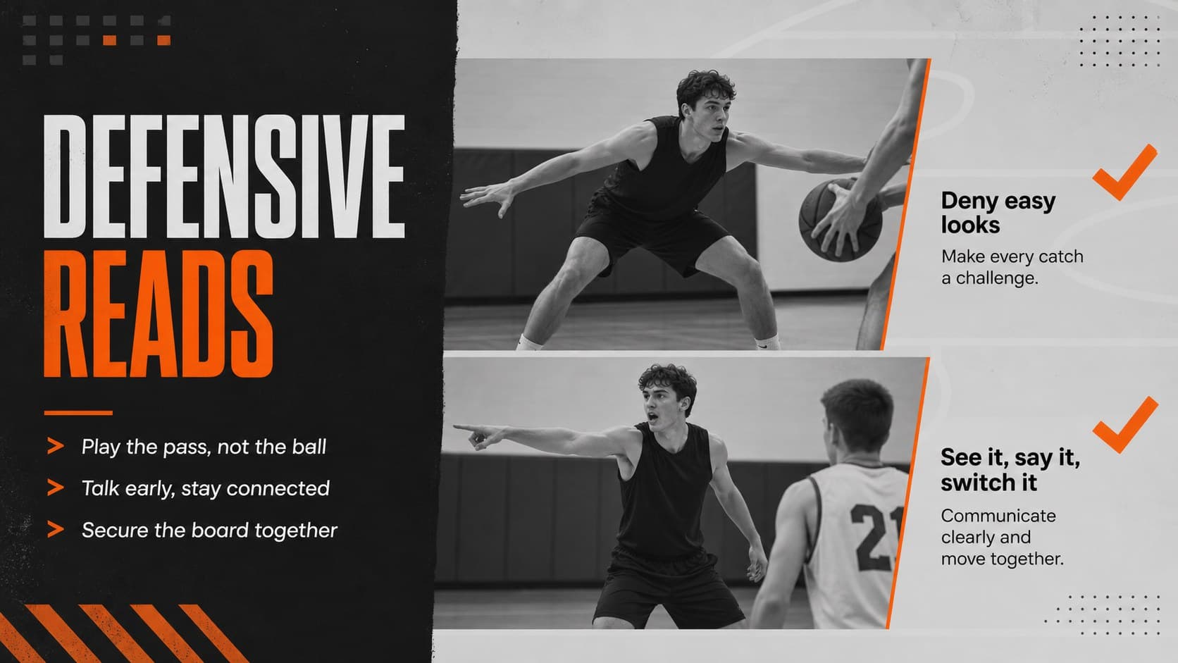 Defensive coverage slide for an editable basketball scouting report and strategy presentation.