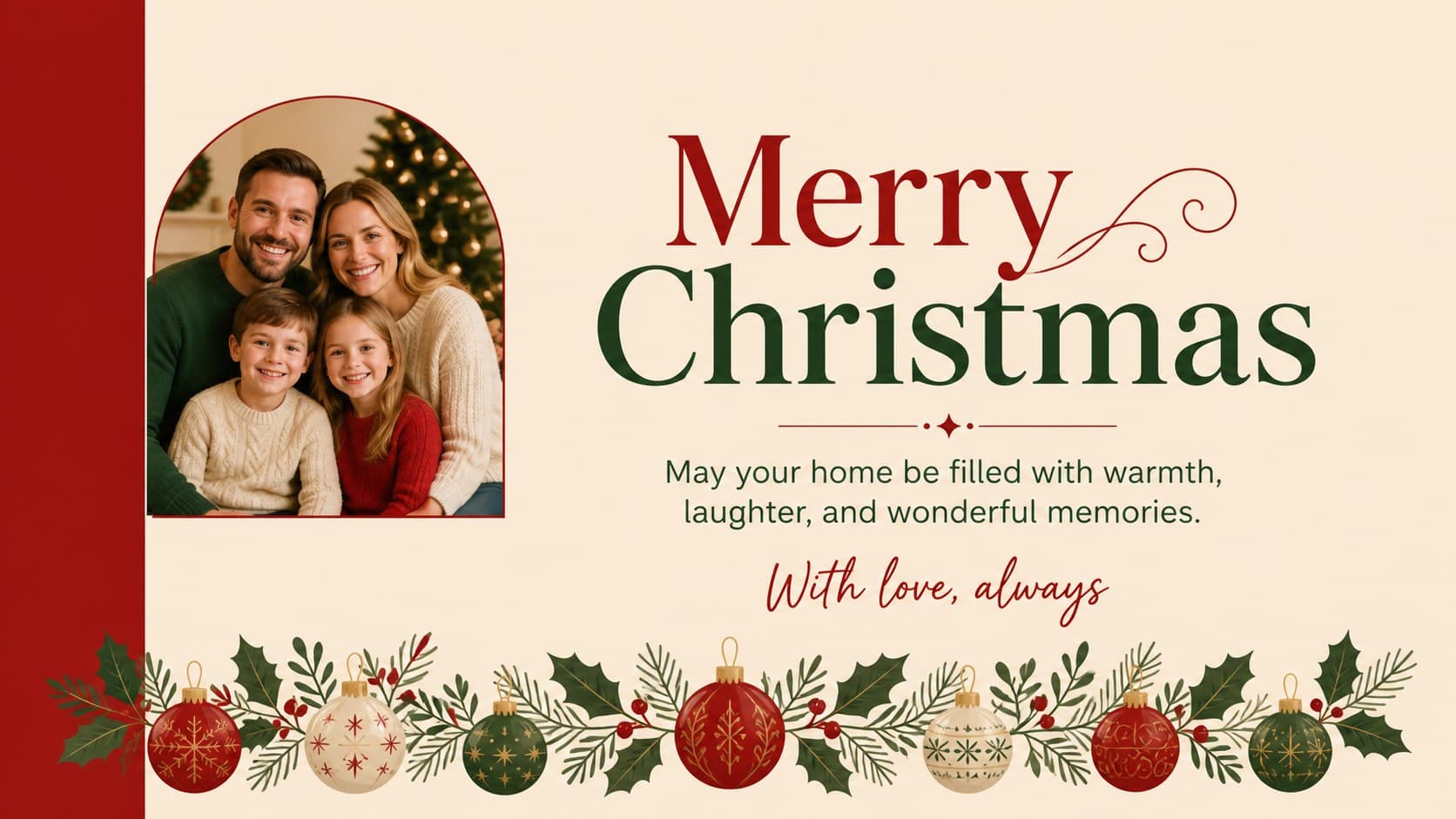 Closing slide for a family seasonal greeting presentation with a framed photo and Merry Christmas message.