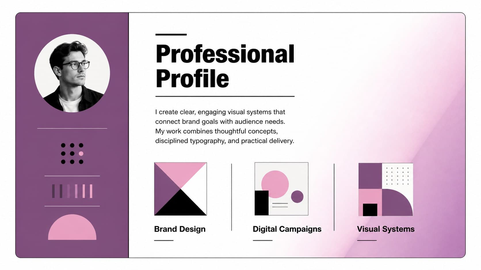 Professional profile layout from a graphic design portfolio cover letter with editable experience details.