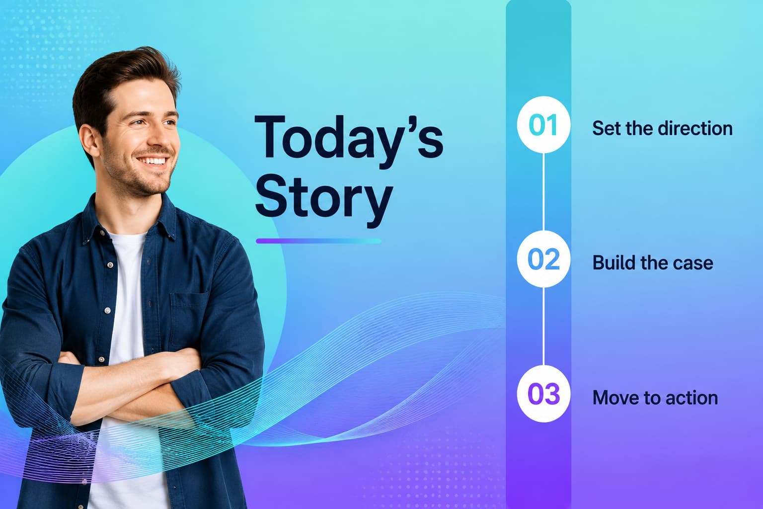 Agenda slide organizing a colorful presentation theme into three visual sections.