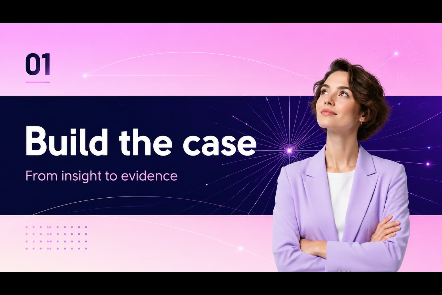 Section divider slide for a creative presentation about building a persuasive story.