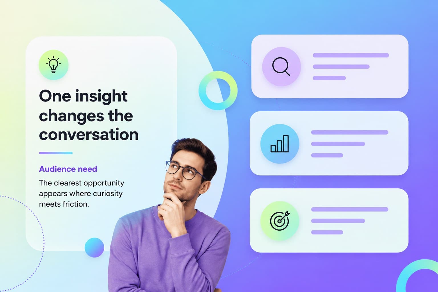 Content slide showing a concise project insight with bright gradient editorial graphics.