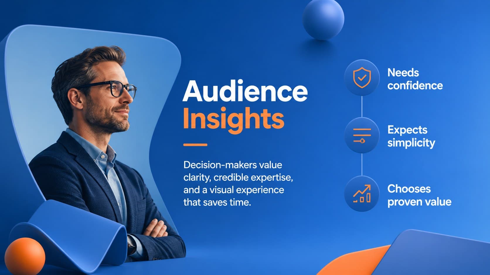 Audience insights page within branding project proposal slides using modern abstract geometry.