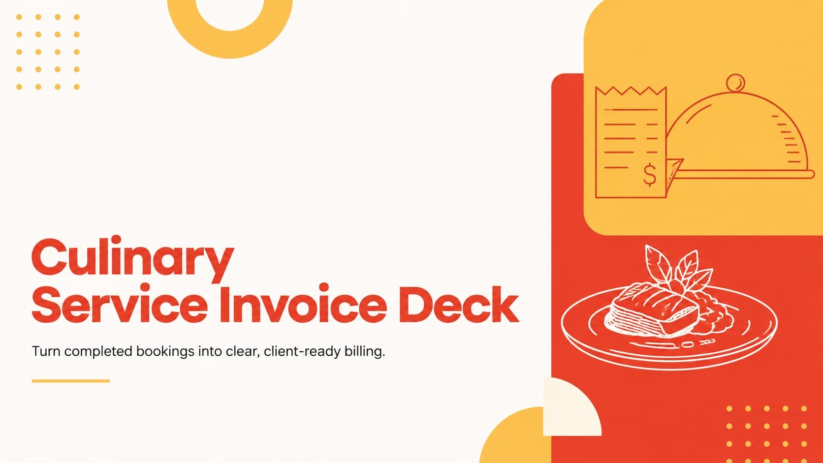 Colorful cover for a culinary service invoice deck with modern food-inspired accents and clean typography.