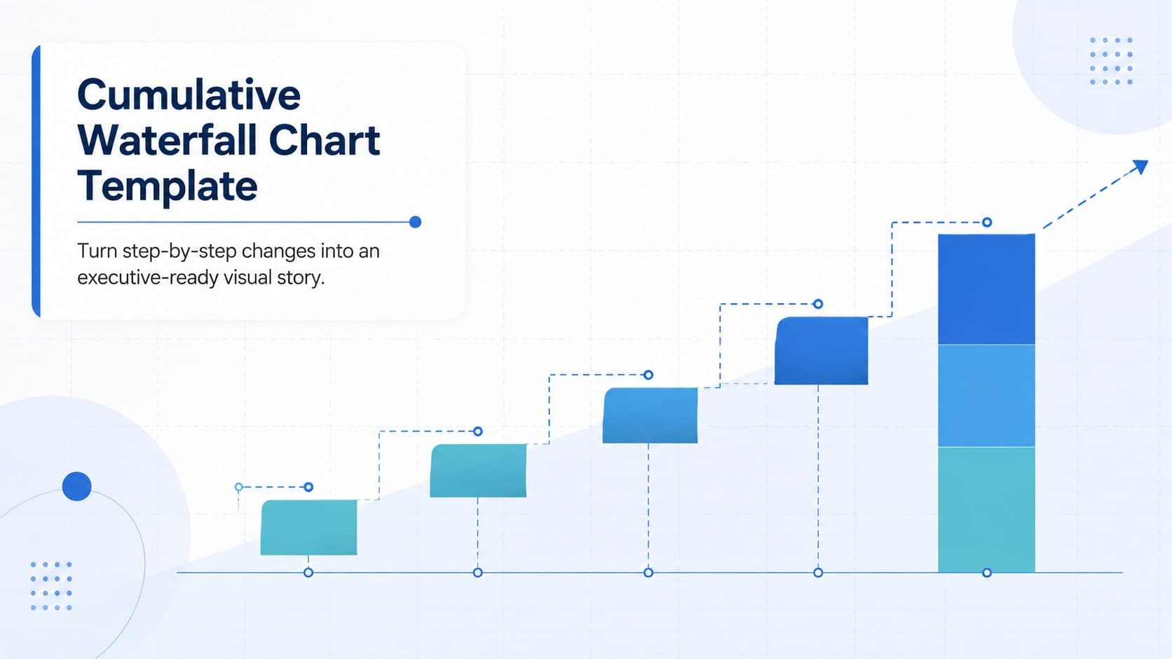 Cover of a cumulative waterfall chart template featuring a clean blue-and-white business data graphic.
