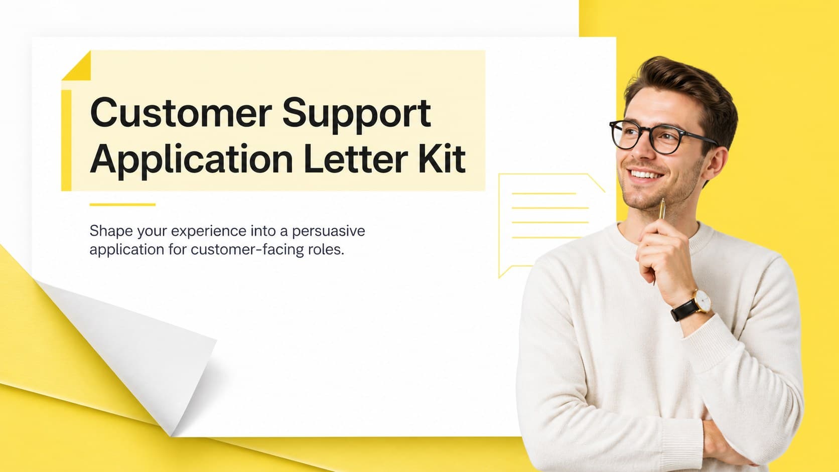 Yellow-and-white cover for a Customer Support Application Letter Kit with a formal job application design.