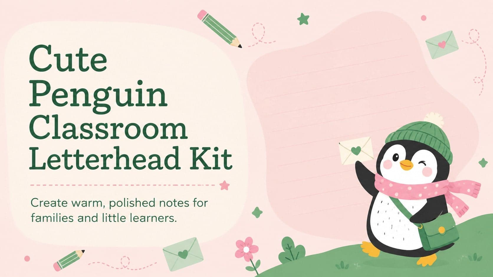 Cute Penguin Classroom Letterhead Kit preview