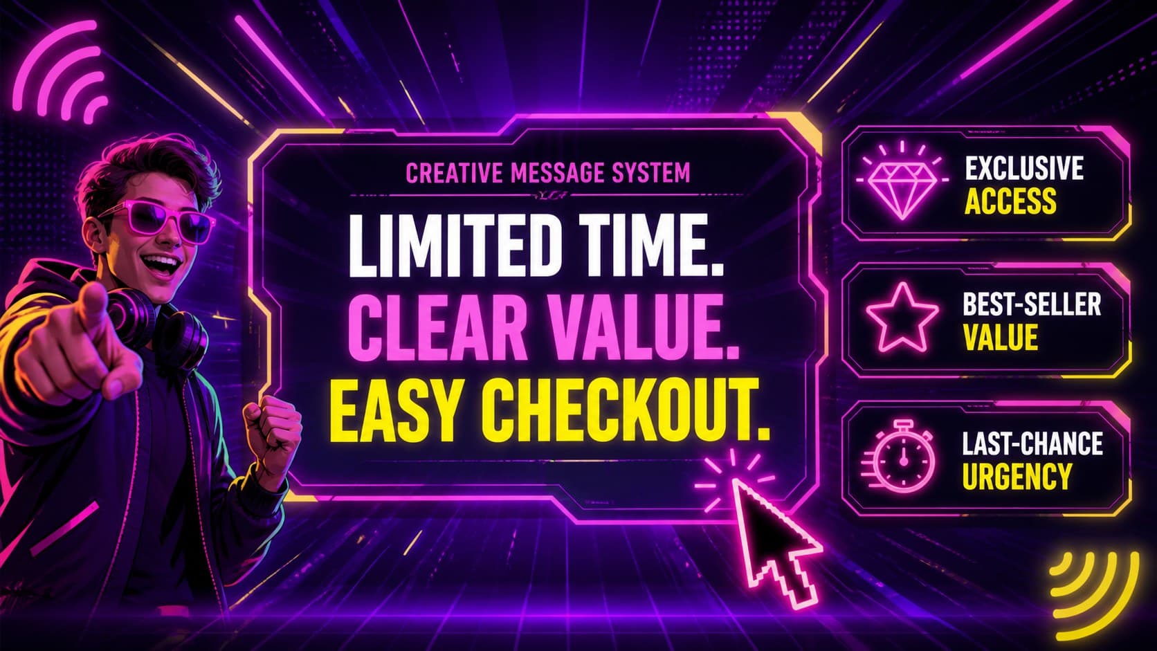 Holiday ecommerce marketing strategy slide with neon creative message directions.