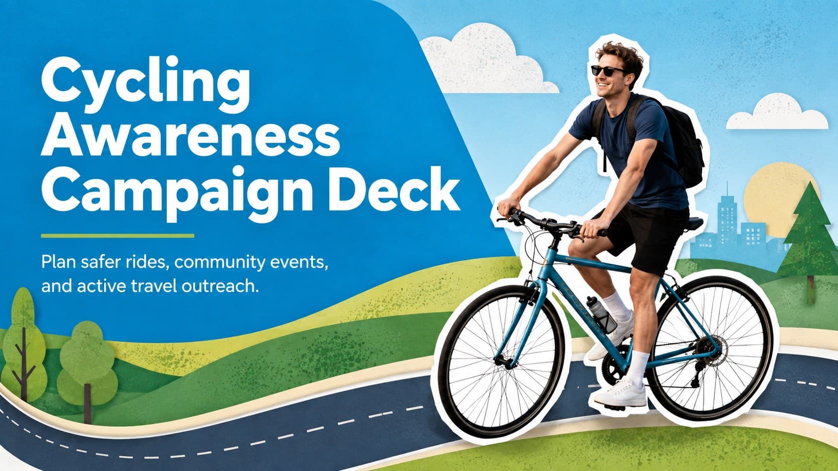 Cover of a Cycling Awareness Campaign Deck with green and blue cutout bicycle graphics.