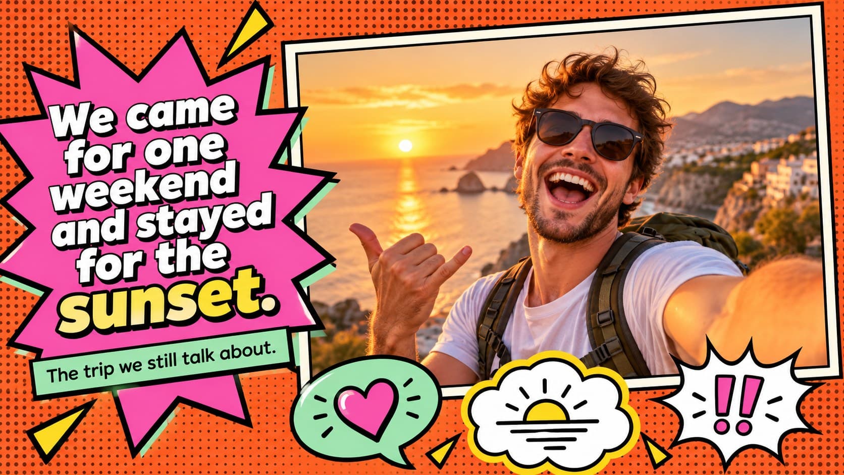 Photo quote page showing a memorable relationship moment in a colorful love story slideshow.