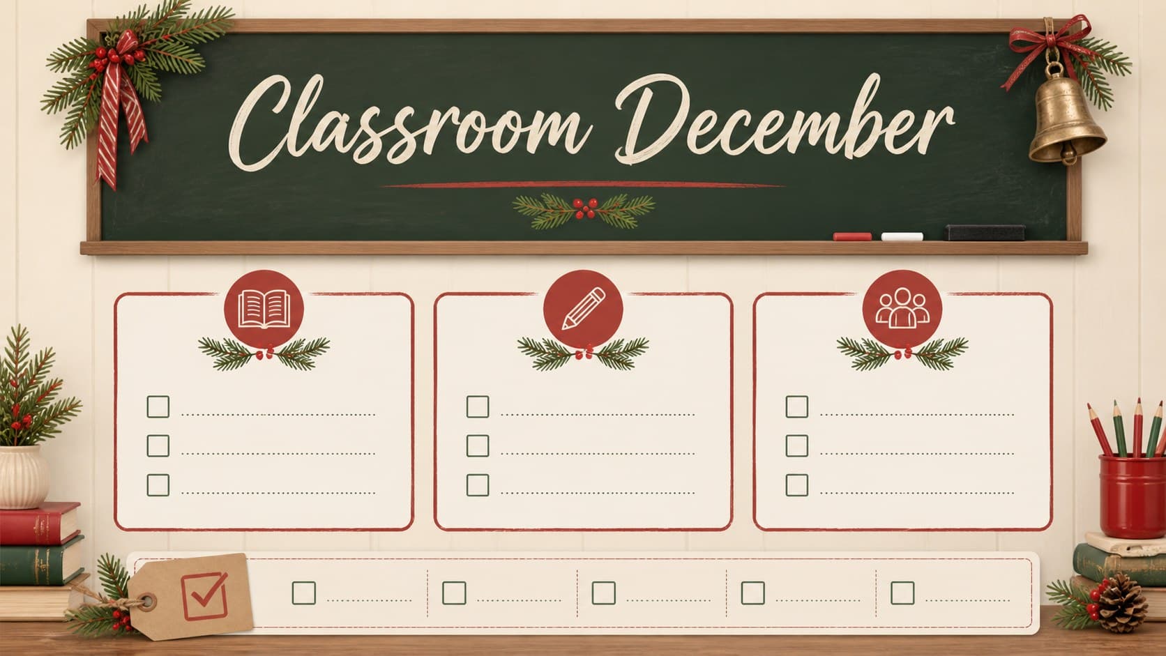 Christmas classroom calendar slide organizing lessons and seasonal school activities.