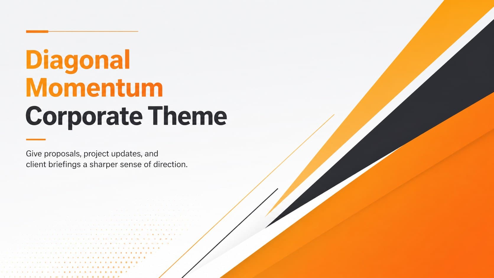Cover of the Diagonal Momentum Corporate Theme with bold yellow-orange angles and a clean professional title.
