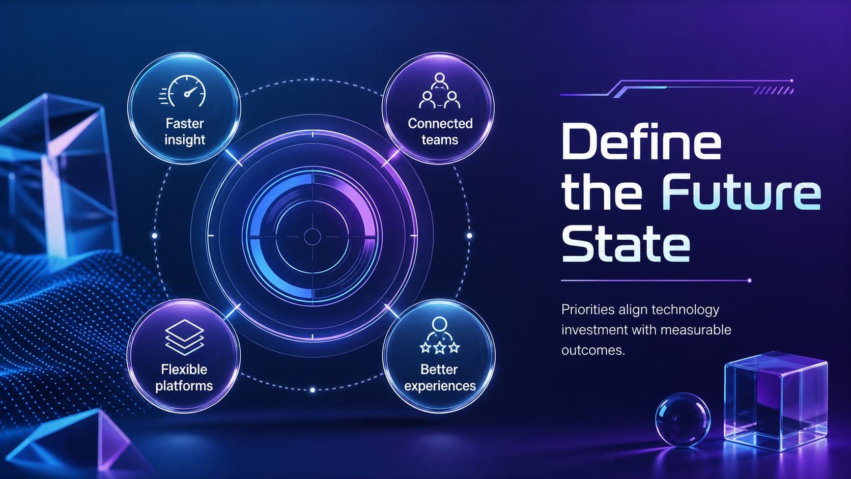 Enterprise innovation plan template slide mapping strategic goals to business outcomes.