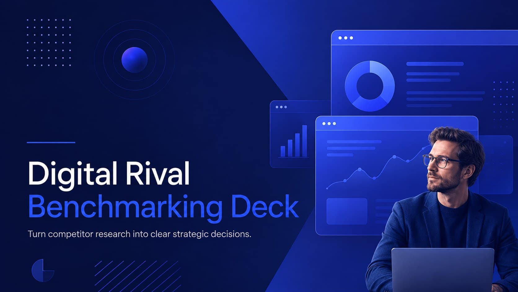 Cover for a Digital Rival Benchmarking Deck with modern blue geometric accents and a clean strategic presentation style.