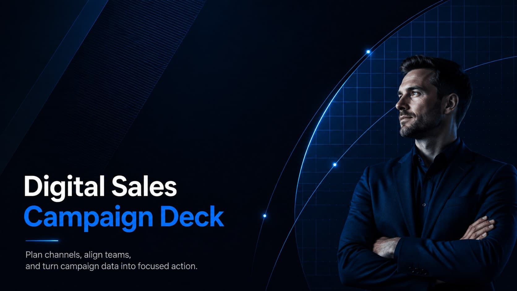 Dark blue and black cover for a Digital Sales Campaign Deck with a crisp campaign-planning subtitle.