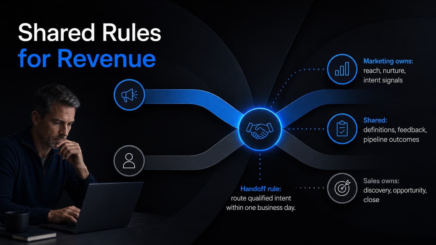 Sales and marketing alignment slide defining shared roles and handoff rules.
